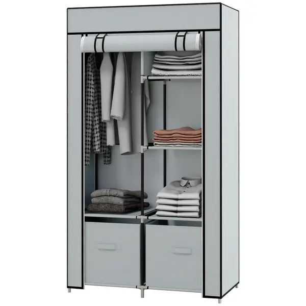 HOMCOM Șifonier Stofă 1 Bară pentru Haine, 2 Sertare, 83 x 42.5 x 162,5 cm, Gri | Aosom Romania