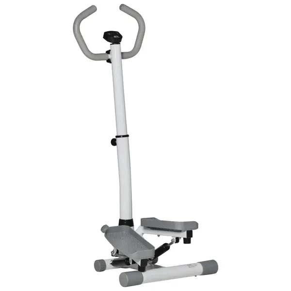 HOMCOM Stepper cu Monitor LCD, Maner Reglabil și Elastice, din Oțel și ABS, Alb și Gri | Aosom Romania