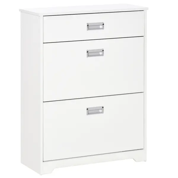HOMCOM Suport de Pantofi Modern din Lemn cu 2 Sertare, Etajeră Reglabilă și Sertar Mic, 70x29x92 cm, Alb | Aosom Romania