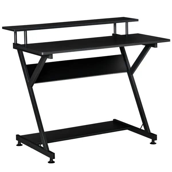 HOMCOM Suport PC cu Spațiu de Economisire, Pupitru pentru Computer de Birou cu Raft Monitor Înălțat, din Lemn, 100x60x85.5cm, Negru | Aosom Romania