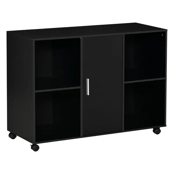 HOMCOM Suport pentru Imprimantă - Căsuță de Organizare de Birou cu Rotile - Dim. 100L x 40l x 71H cm din Lemn Negru | Aosom Romania
