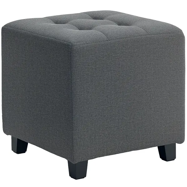 HOMCOM Suport pentru picioare living, ottoman, șezut capitonat în țesătură cu aspect de in cu buzunar lateral, 35 x 35 x 35 cm, gri | Aosom Romania