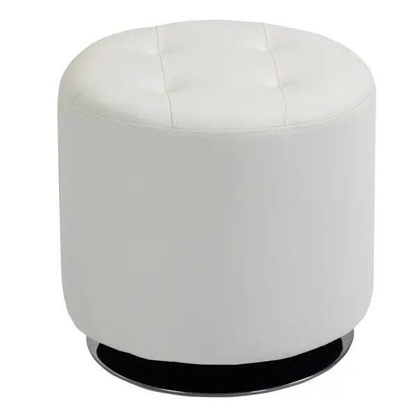 HOMCOM Suport pentru picioare living rotativ la 360°, ottoman rotund tapițat în PU cu bază din oțel, Ø 45,5 x 44,5 cm, alb | Aosom Romania
