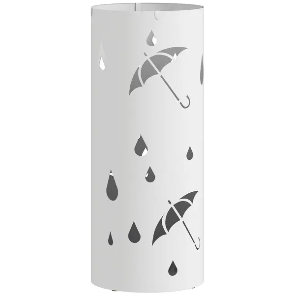HOMCOM Suport pentru umbrele cilindric suport pentru umbrele tavă de scurgere amovibilă și 4 cârlige, Ø 17 x 41 cm, alb | Aosom Romania