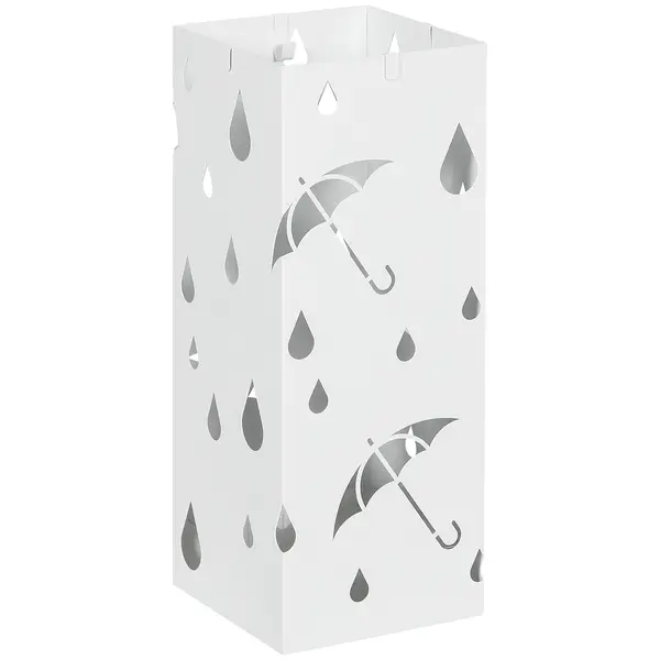 HOMCOM Suport pentru Umbrele din Metal cu 4 Cârlige, Suport pentru Umbrele cu Design Modern, 15,5x15,5x41 cm, Alb | Aosom Romania
