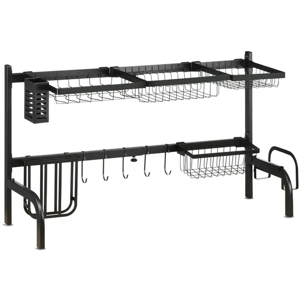 HOMCOM Suport pentru vase, ajustabil în lungime 51-93 cm, multe elemente, aranjament flexibil, 93 x 30 x 52 cm, negru | Aosom Romania