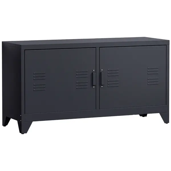 HOMCOM Suport TV banc televizor design industrial 2 dulapuri cu 2 rafturi reglabile treceri pentru cabluri structura otel negru | Aosom Romania