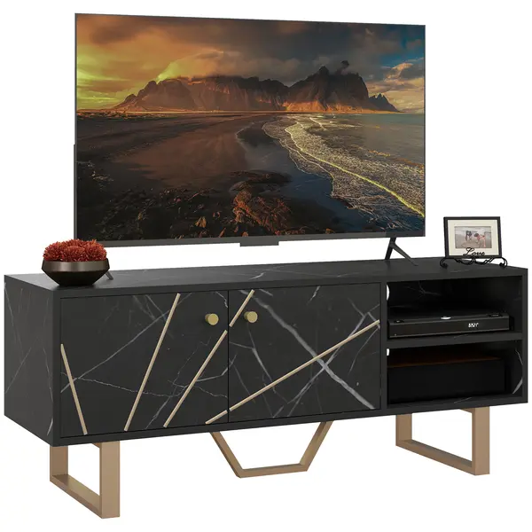 HOMCOM Suport TV banc TV pentru televizor până la 50 de inchi cu dulap, raft reglabil și trecere cablu, negru | Aosom Romania