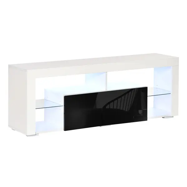 HOMCOM Suport TV cu Iluminare LED Multicoloră și Telecomandă, pentru Televizoare până la 55", Dulapior cu Sertare Lemn Alb Lucios | Aosom Romania