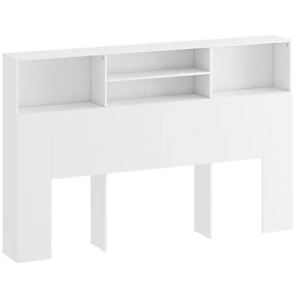 HOMCOM Tăblie pe picioare cu depozitare, accesoriu de pat 4 compartimente deschise, 160 x 20,2 x 108,2 cm, alb | Aosom Romania