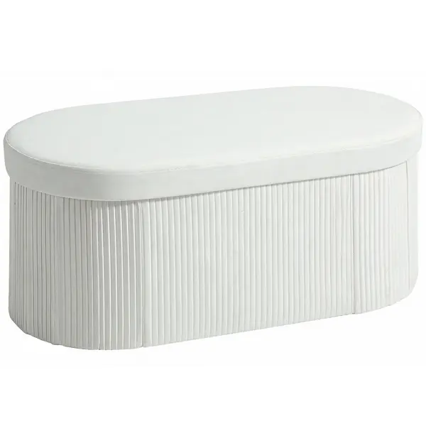 HOMCOM Taburet cu Spațiu de Depozitare Pliabil, Bancă Modernă Tapițată cu Material Catifea, Suport pentru Picioare cu Compartiment de 72L pentru Living și Dormitor, 76x38x35 cm, Crem | Aosom Romania