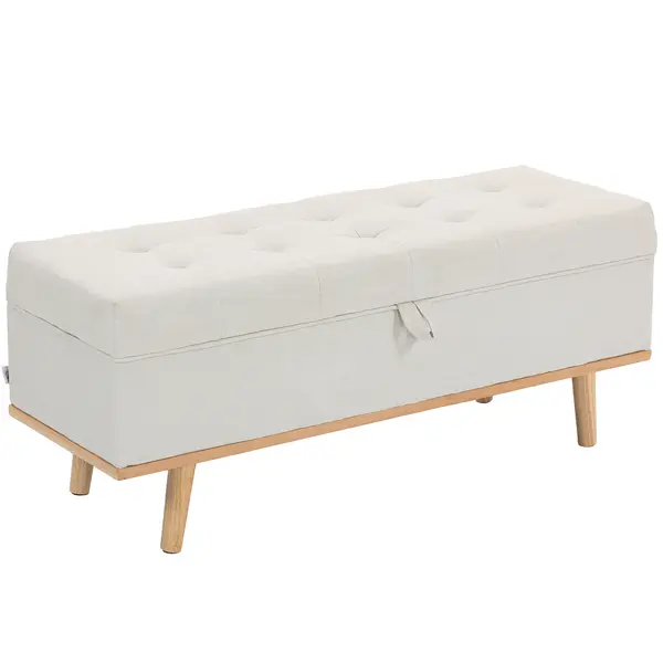 HOMCOM Taburet depozitare 80L, material textil, picioare lemn, 118x42x45 cm, crem | Aosom Romania