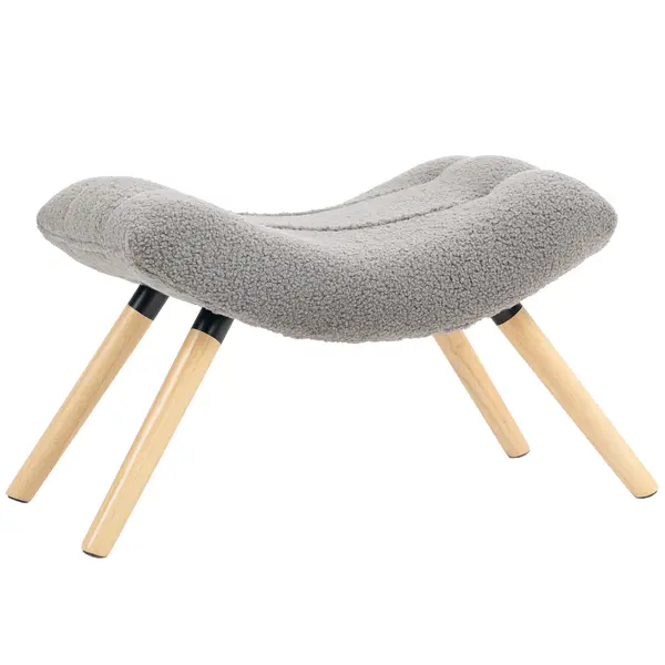 HOMCOM Taburet modern cu husă din fleece și picioare din lemn, tapițat, pentru cameră de zi, dormitor, hol, Gri deschis | Aosom Romania
