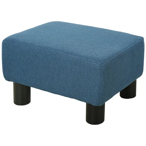 HOMCOM Taburetă Otomană Dreptunghiulară cu Suprafață Capitonată în Țesătură de In, 40x30x24 cm, Albastru | Aosom Romania