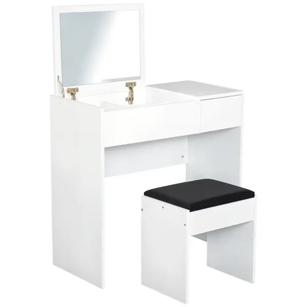 HOMCOM Tocador de Machiaj cu Taburet Masă de Machiaj cu Oglindă Capac Rabatabil și Cutii 80x40x79 cm și 40x30x40 cm | Aosom Romania