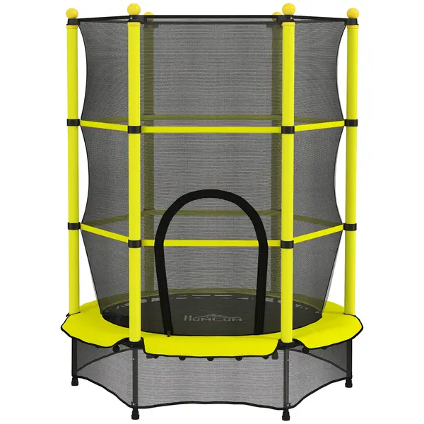 HOMCOM Trambulină Ø140 cm pentru copii 3-10 ani cu plasă de siguranță, capacitate 50 kg, interior/exterior, galben | Aosom Romania