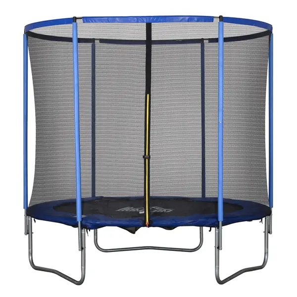 HOMCOM Trambulină cu plasă de siguranță, trambulină de grădină pentru interior și exterior, trambulină fitness pentru adolescenți și adulți, oțel, Albastru+Negru, până la 113,6 kg, Ø244 x 240H cm | Aosom Romania