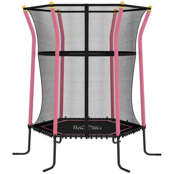 HOMCOM Trambulină Elastică pentru Copii 3-10 Ani cu Intrare cu Fermoar și Bare Căptușite, Ø163,5x190 cm, Roz | Aosom Romania