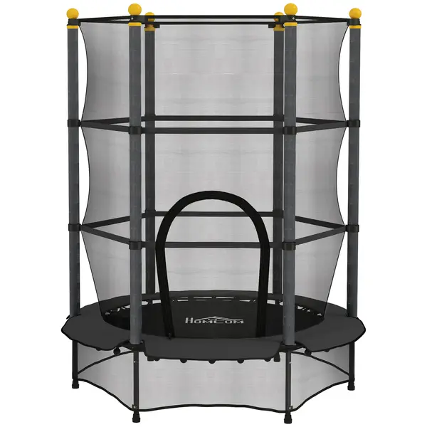 HOMCOM Trambulină Elastică pentru Copii 3-10 Ani cu Plasă de Siguranță și Țevi Capitonate, Ø140 x 190 cm, Negru | Aosom Romania