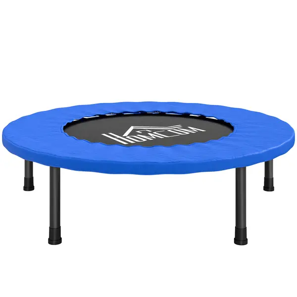 HOMCOM Trambulină Fitness Ø81 cm, Trambulină din Oțel cu Protecție de Margine și 28 de Arcuri pentru Exerciții în Interior și Exterior, Suportă 100 kg, 81x81x22,5 cm, Negru și Albastru | Aosom Romania