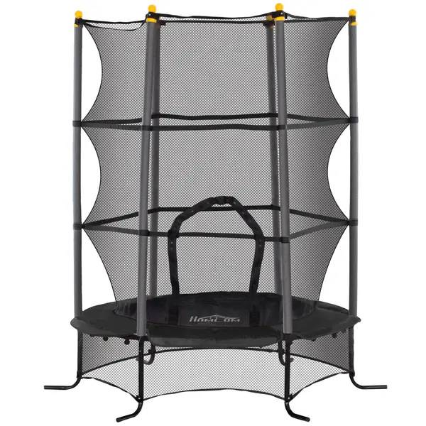 HOMCOM Trambulină pentru Copii 3-10 Ani cu Plasă de Siguranță, Suprafață Elastică cu Bare Capitonate, Ø163x190 cm, Negru | Aosom Romania