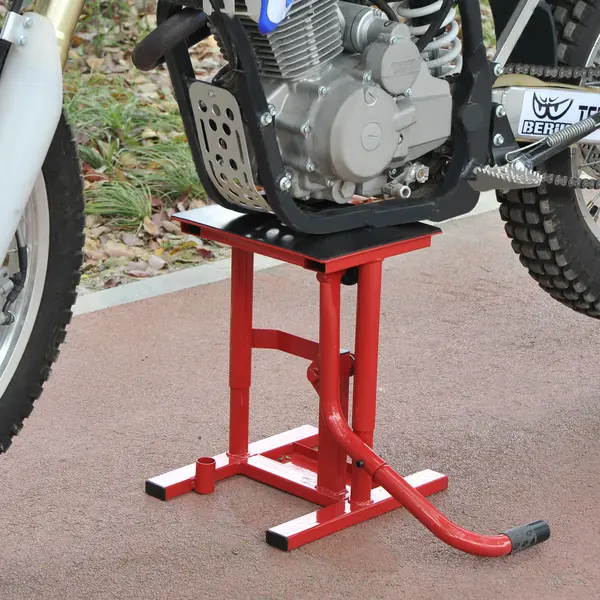 HOMCOM Trepied Ridica Moto Inaltime Reglabila in Otel, Rosu, 28x34x30-40cm