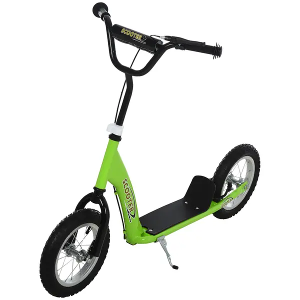 HOMCOM Trotinetă patineta pentru copii de peste 5 ani cu roți mari, ghidon reglabil, mânere frână și suport din oțel verde | Aosom Romania