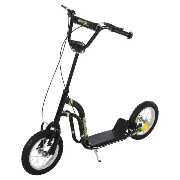 HOMCOM Trotinetă pentru copii 5-12 ani cu roți mari pneumatice de 12", trotinetă copii cu dublă frână, înălțime reglabilă și suport lateral, scooter cu o capacitate de încărcare de până la 100 kg, cadru din oțel, negru | Aosom Romania