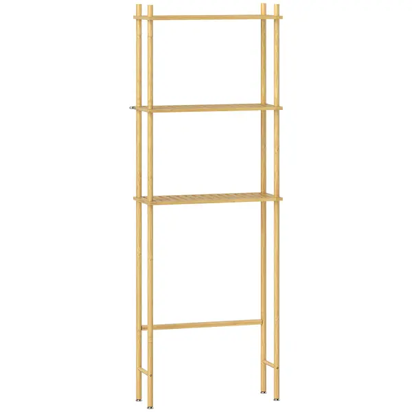 HOMCOM Unitate de Depozitare Deasupra Toaletei din Bambus cu 3 Rafturi, 63,5x25,5x181 cm, Lemn Natural | Aosom Romania