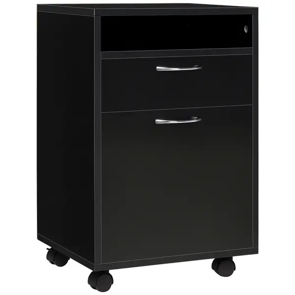 HOMCOM Unitate mobilă cu sertare Container, 1 Raft, 1 Sertar, 40 cm x 35 cm x 60 cm, Negru | Aosom Romania