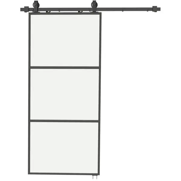 HOMCOM Ușă glisantă montată pe perete 91.4x203.2cm din sticlă satinată, sistem soft-close, stil industrial, rezistentă la apă | Aosom Romania