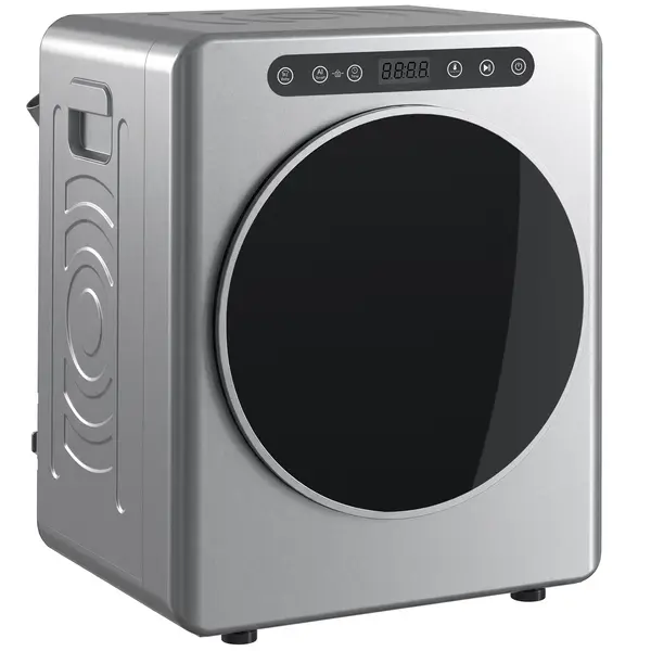 HOMCOM Uscător cu evacuare 5kg, uscător compact independent tip încărcare frontală 1000W cu tambur din oțel inoxidabil, timer, argintiu | Aosom Romania