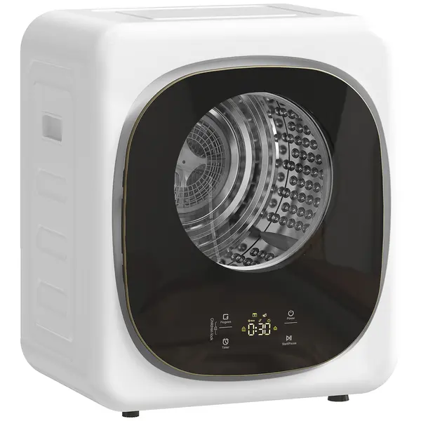 HOMCOM Uscător cu evacuare portabil 4 kg, uscător compact 800 W, 5 moduri de uscare, temporizator, alb | Aosom Romania
