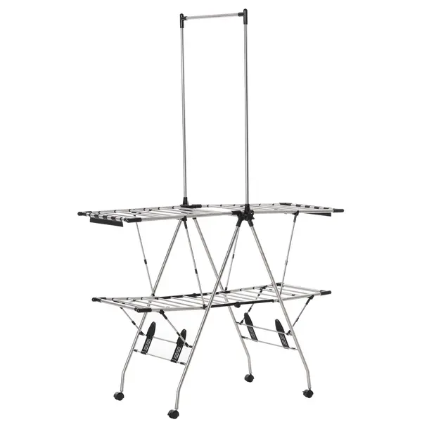HOMCOM Uscător de rufe cu suport pliabil și roți, spațiu mare de uscare, oțel inoxidabil 138,5 x 63 x 208 cm argintiu negru | Aosom Romania