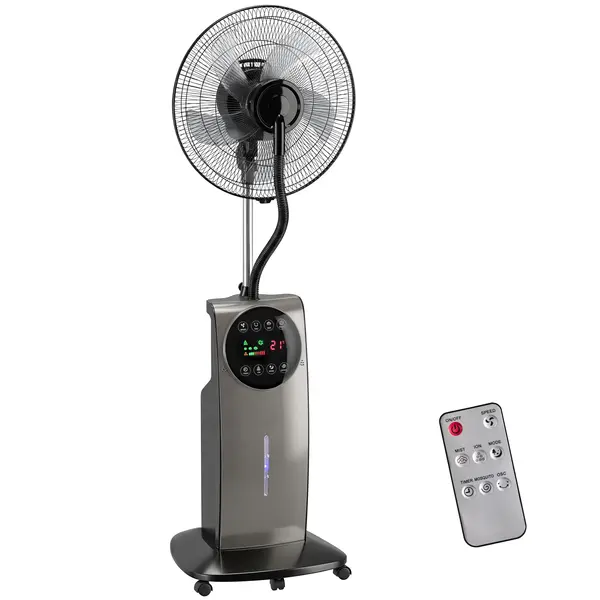 HOMCOM Ventilator cu Nebulizare, Rezervor 3.1L, 3 Moduri, 3 Viteze, Funcție Anti-Țânțari, Ventilator de Tip Coloană, Roți, Oscilație 70°, Înclinare 10°, Cronometru 12h, Display LED, Telecomandă, 90W, 138cm | Aosom Romania