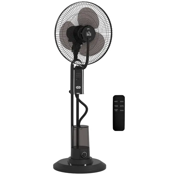 HOMCOM Ventilator cu Pulverizare de Apă, 3 Viteze și 3 Moduri cu Telecomandă, Negru | Aosom Romania