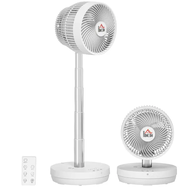 HOMCOM Ventilator de birou cu telecomandă și baterie reincarcabilă, alimentat prin USB, inclinație și înălțime reglabile, alb | Aosom Romania