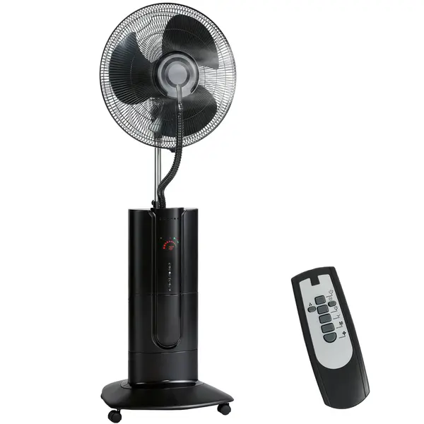 HOMCOM Ventilator de Podea 3 în 1 Oscilant cu Nebulizator de Apă, Telecomandă și Timer 9h, 45x38x130 cm, Negru | Aosom Romania