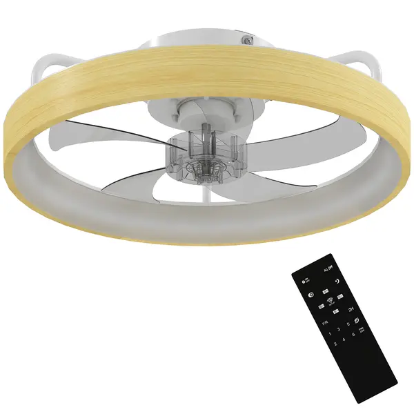 HOMCOM Ventilator de tavan cu lumină LED plafonier ventilator Ø49cm 7 pale 6 viteze luminozitate reglabilă mod vară-iarnă | Aosom Romania