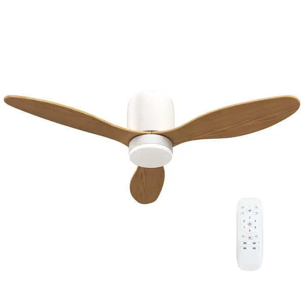 HOMCOM Ventilator de tavan cu lumină reglabilă și telecomandă 115 cm, 3 culori, 3 pale, 6 viteze, timer, natural | Aosom Romania