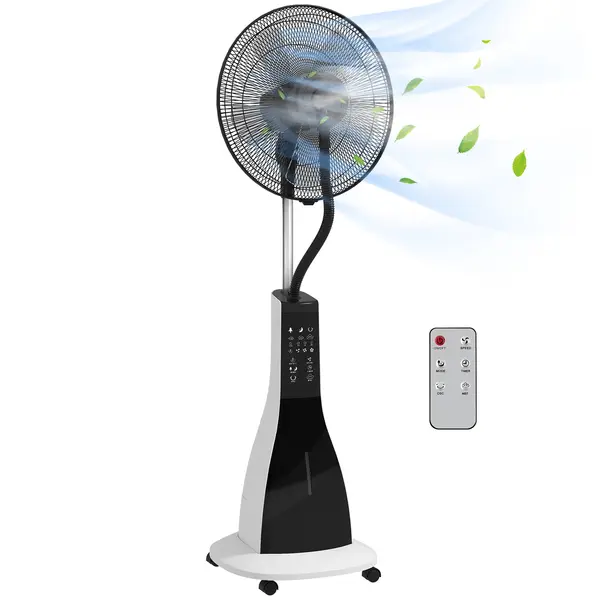 HOMCOM Ventilator Nebulizant cu Cronometru, 3 Moduri, 3 Viteze, Platformă Metalică și Platformă ABS, 44.5x38.5x120 cm, Negru | Aosom Romania
