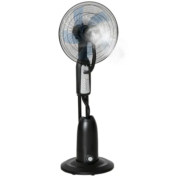 HOMCOM Ventilator Nebulizator cu 4 Roți, cu Rezervor 2.8L și 4 Viteze, Ventilator de Podea Metalic, PE și ABS, 44.5x44.5x120 cm, Negru
