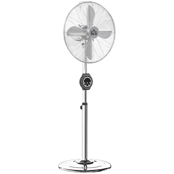 HOMCOM Ventilator pe picior cu înălțime reglabilă 120-135 cm, oscilație 75°, temporizator 7,5H, telecomandă, mod somn, argintiu | Aosom Romania