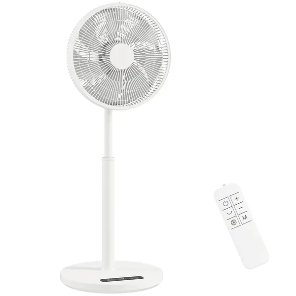 HOMCOM Ventilator pe picior, diametru 39 cm, 12 viteze, 4 moduri, temporizator 9H, oscilație 120°, înălțime reglabilă, alb | Aosom Romania