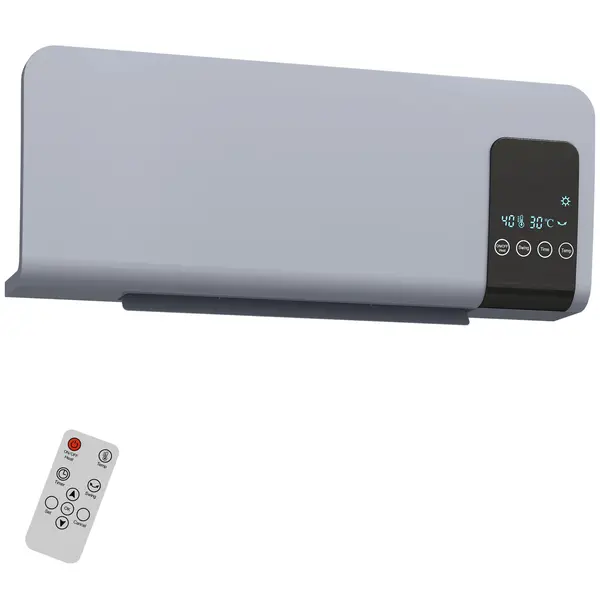 HOMCOM Ventilator Termic de Perete cu Temporizator 12h și 2 Moduri Gri | Aosom Romania