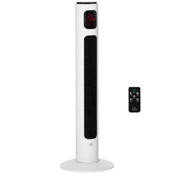 HOMCOM Ventilator Turn 45W cu 3 Moduri și 3 Viteze cu Cronometru 12h, Ventilator de Podea ABS cu Telecomandă, Ø32x96 cm, Alb-Negru | Aosom Romania