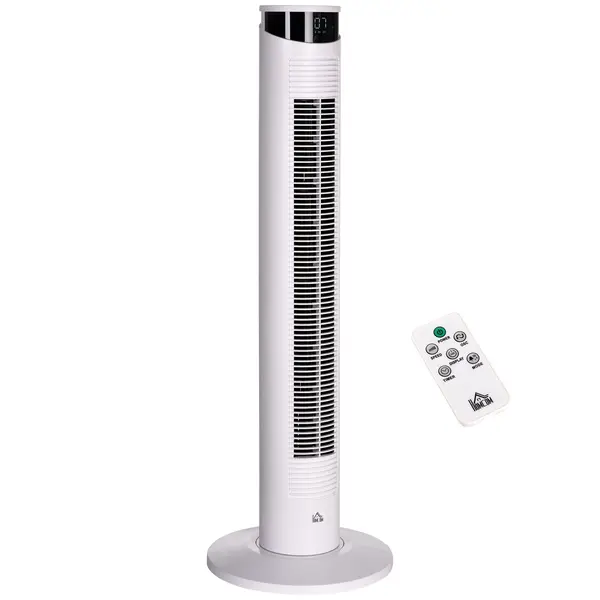 HOMCOM Ventilator Turn cu 3 Moduri și 3 Viteze cu Cronometru 12h, ABS și Ventilator de Podea cu Telecomandă, Ø31.5x93 cm, Alb | Aosom Romania