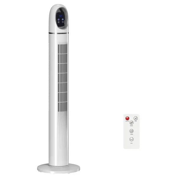 HOMCOM Ventilator Vertical pentru Dormitor, Ventilator Oscilant 70°, 4 Moduri, 3 Viteze, Timer 24 Ore, Display LED și Telecomandă, 110 cm, Alb | Aosom Romania
