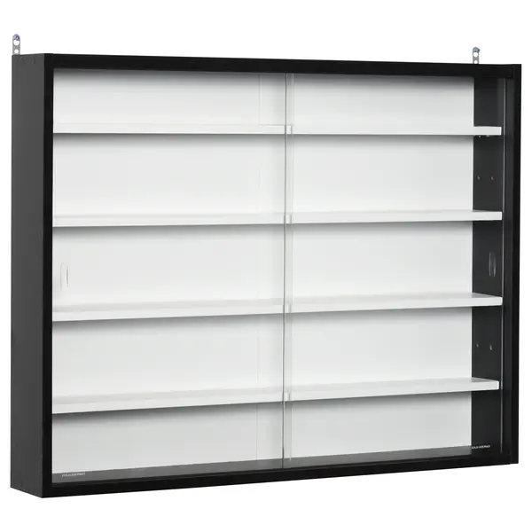 HOMCOM Vitrina Moderna pentru Colectionare 5 Etajere, Panou Suport de obiecte cu Etajere Reglabile, 80x9.5x60cm, Negru si Alb | Aosom Romania