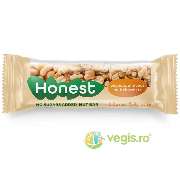 Honest Baton Arahide, Migdale si Ciocolata cu Lapte fara Zahar Adaugat 35g